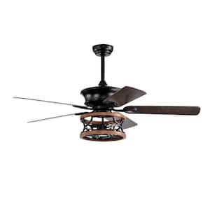 52 in. Indoor Matte Black Ceiling Fan with Remote and Bulbs Not Included