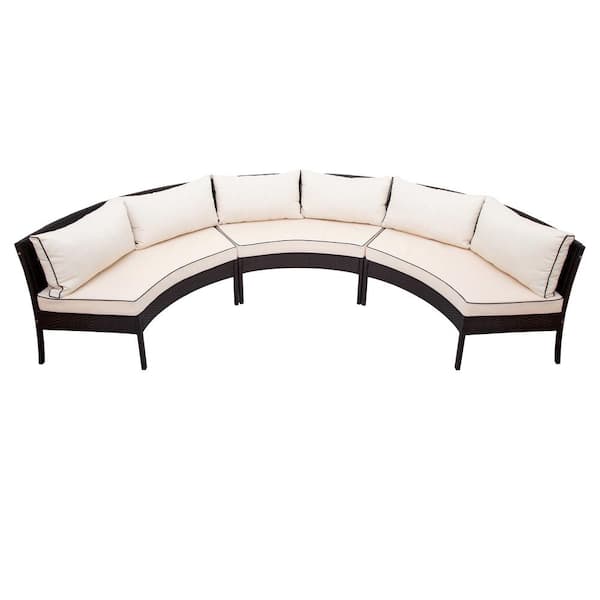 FORCLOVER 3-Piece Wicker Outdoor Sectional Set Sofa Set with Beige Cushions