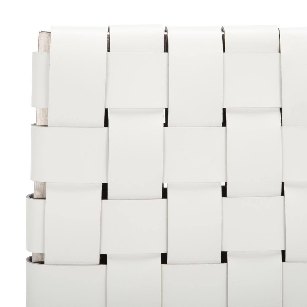 White Leather Upholstered Parsons Side Chair with Metal Base