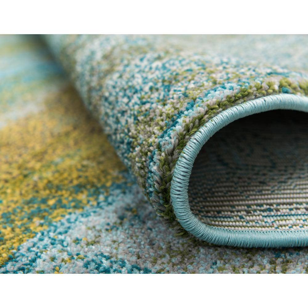 Turquoise and Gray Abstract Rectangular Area Rug, 5' x 8'