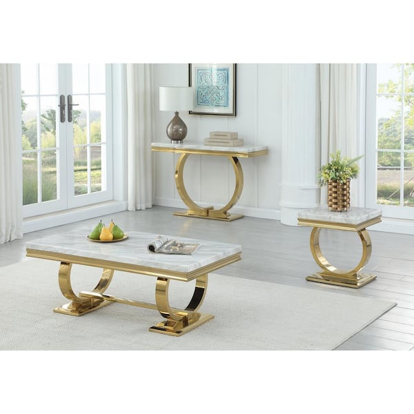 Best Master Furniture Lexington 47 in. L White Rectangle Faux Marble Console Table in Gold