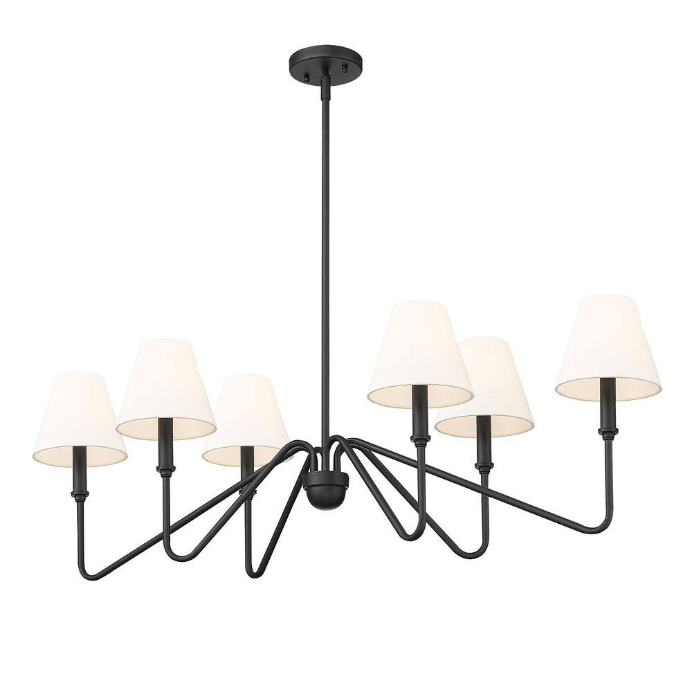 Kennedy Natural Black 6-Light Linear Pendant with Ivory Linen Shades
