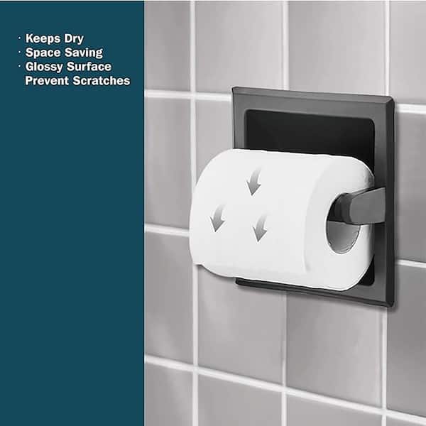 Wall-Mount Recessed Toilet Paper Holder with Mounting Bracket Made of Metal, Tissue Paper Roll Holder in Matte Black