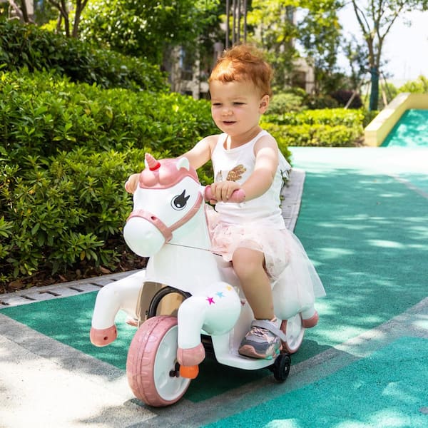 TOBBI 6 Volt Ride On Unicorn Toy Riding Pony Rocking Horse Mechanical Motorbike Pink TH17T1070 The Home Depot