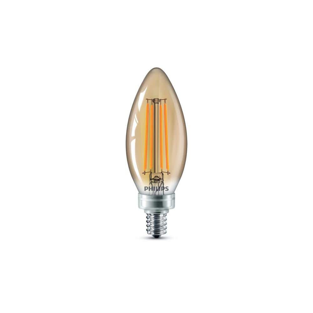 Philips 40-Watt Equivalent B11 Dimmable Vintage Edison LED Candle Bulb Candelabra Amber Warm White (2000K) 556852 - The Home Depot