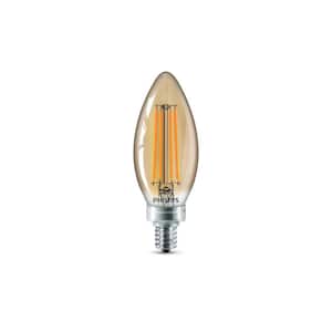 40-Watt Equivalent B11 Candelabra Base Dimmable Vintage Edison LED Candle Light Bulb in Amber Warm White, 2000K (4-Pack)