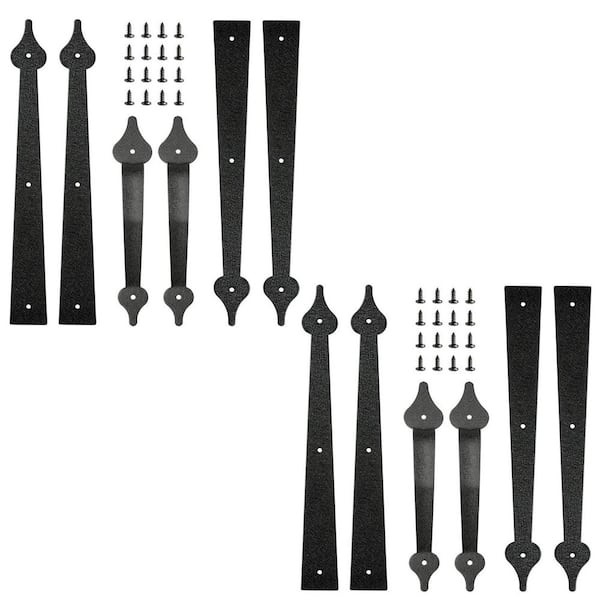 Steel Garage Door Decorative Hinges Handles Hardware Kit Black Powder Coated Rust Resistant 2 Pack