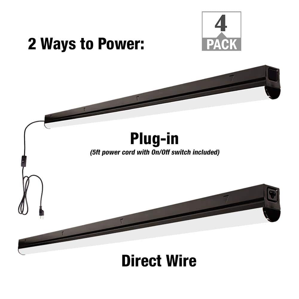 4-Pack 4 ft. Garage LED Linkable Matte Black Strip Light Fixture Plug-in or