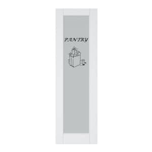 24 in. x 80 in. 1-Lite Tempered Frosted Glass White Primed Solid Core MDF Wood Interior Door Slab with Pantry Sticker