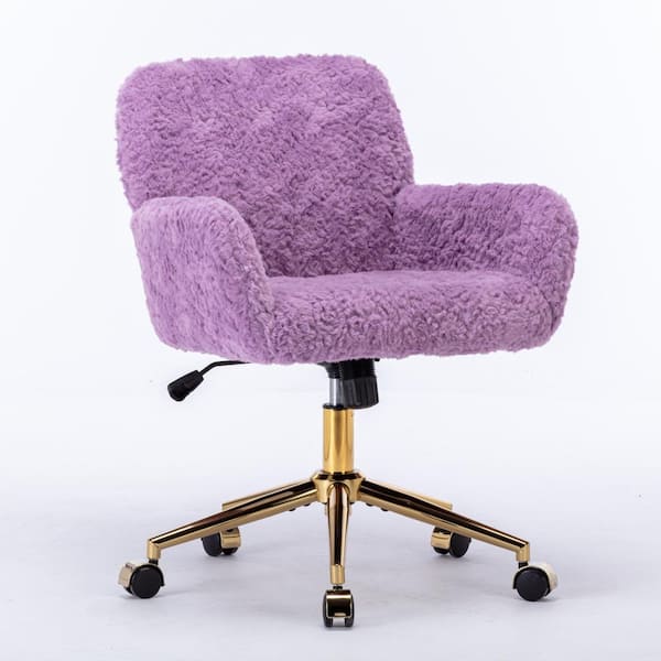 CSC DECOR INC Velvet Upholstered Swivel Task Chair in Violet with Golden Metal Base Adjustable Height Home Office Chair Vanity Chair