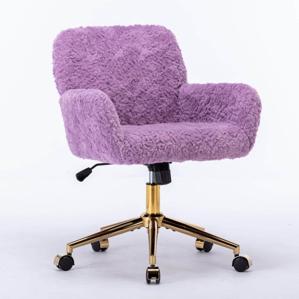 Velvet Upholstered Swivel Task Chair in Violet with Golden Metal Base Adjus