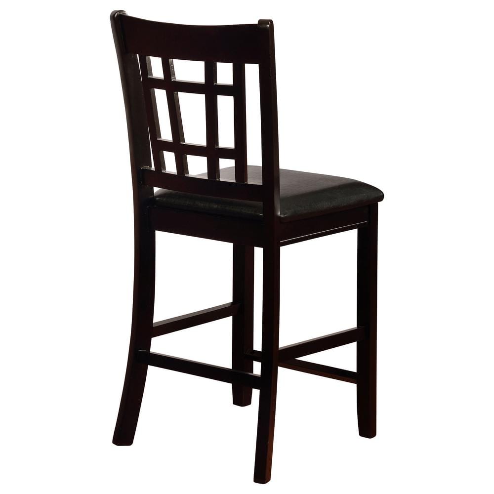 Lavon Cappuccino Wood and Black Faux Leather Counter Height Stools, Set of 2