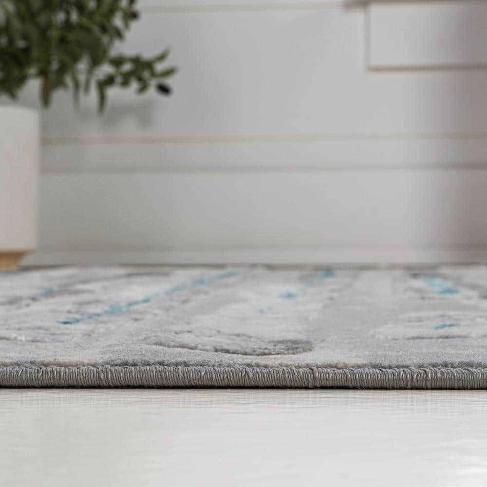 Gray and Turquoise 8' x 10' Synthetic Stripe Area Rug