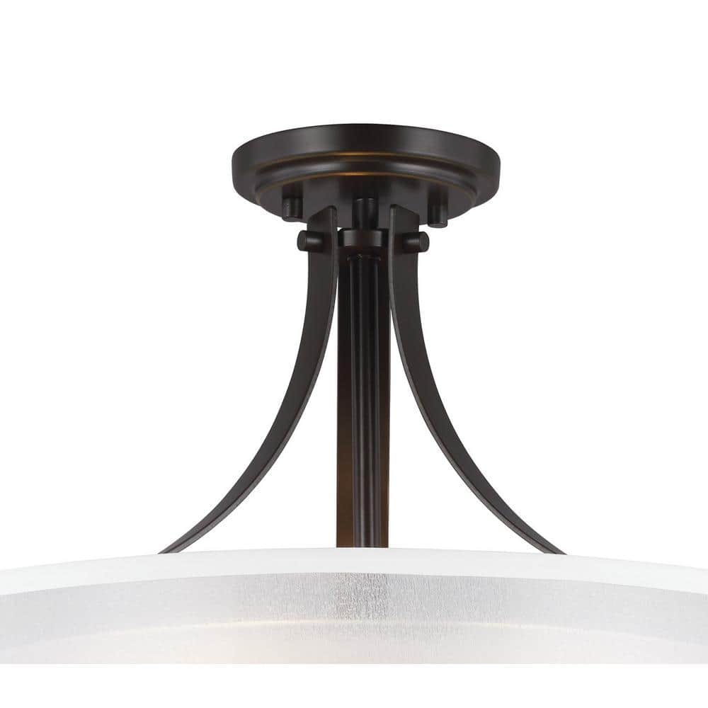 Elmwood Park Bronze 3-Light Semi-Flush Mount with Satin Etched Glass