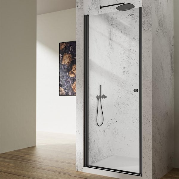 NANAWO 32 in.Wx 72 in.H Pivot Semi-Frameless Shower Door in Matte Black with1/4 in. Clear Glass Shower Panel