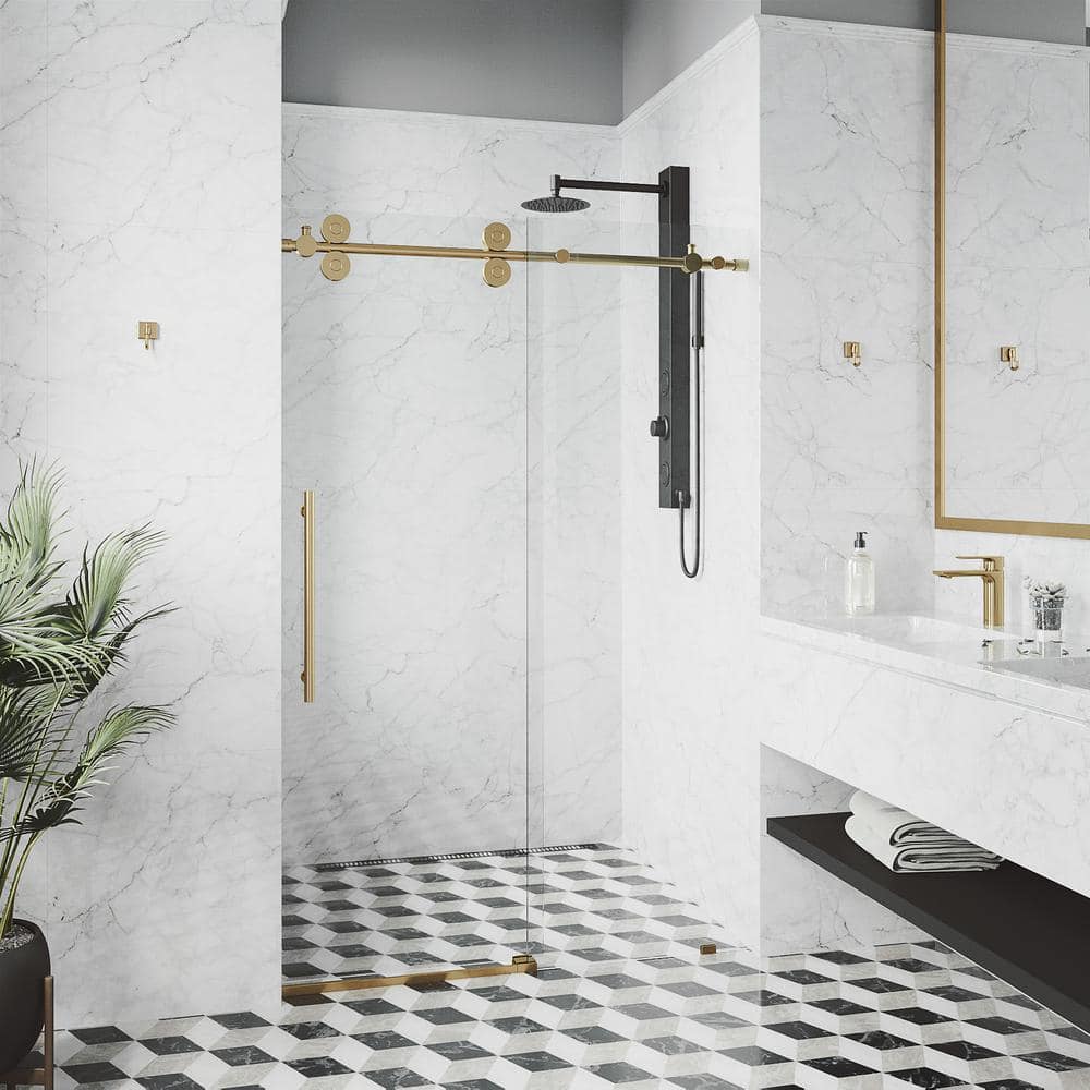 Elan 44-48" Matte Brushed Gold Frameless Sliding Shower Door with Clear Glass