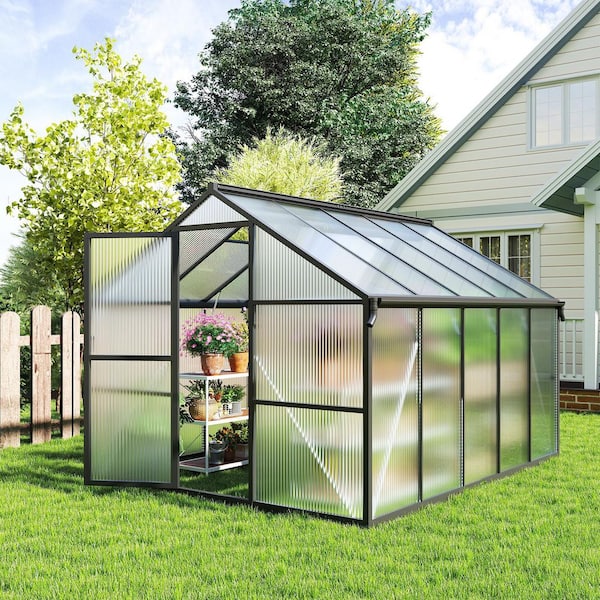 Epicpoplar 8 ft. W x 10 ft. D Polycarbonate Greenhouse with Roof