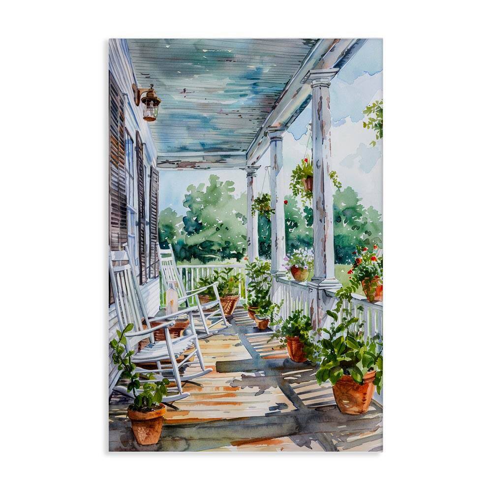Summer Plant Filled Porch by Franklyn Gregory Unframed Architecture Graphic Art Print 45 in. x 30 in. price history on PriceWatchPro