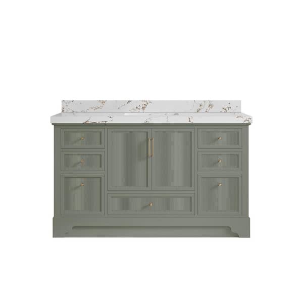 Willow Collections Alys 60 in. W x 22 in. D x 36 in. H Single Sink Bath Vanity in Evergreen with 2 in. Viola Brown Quartz Top
