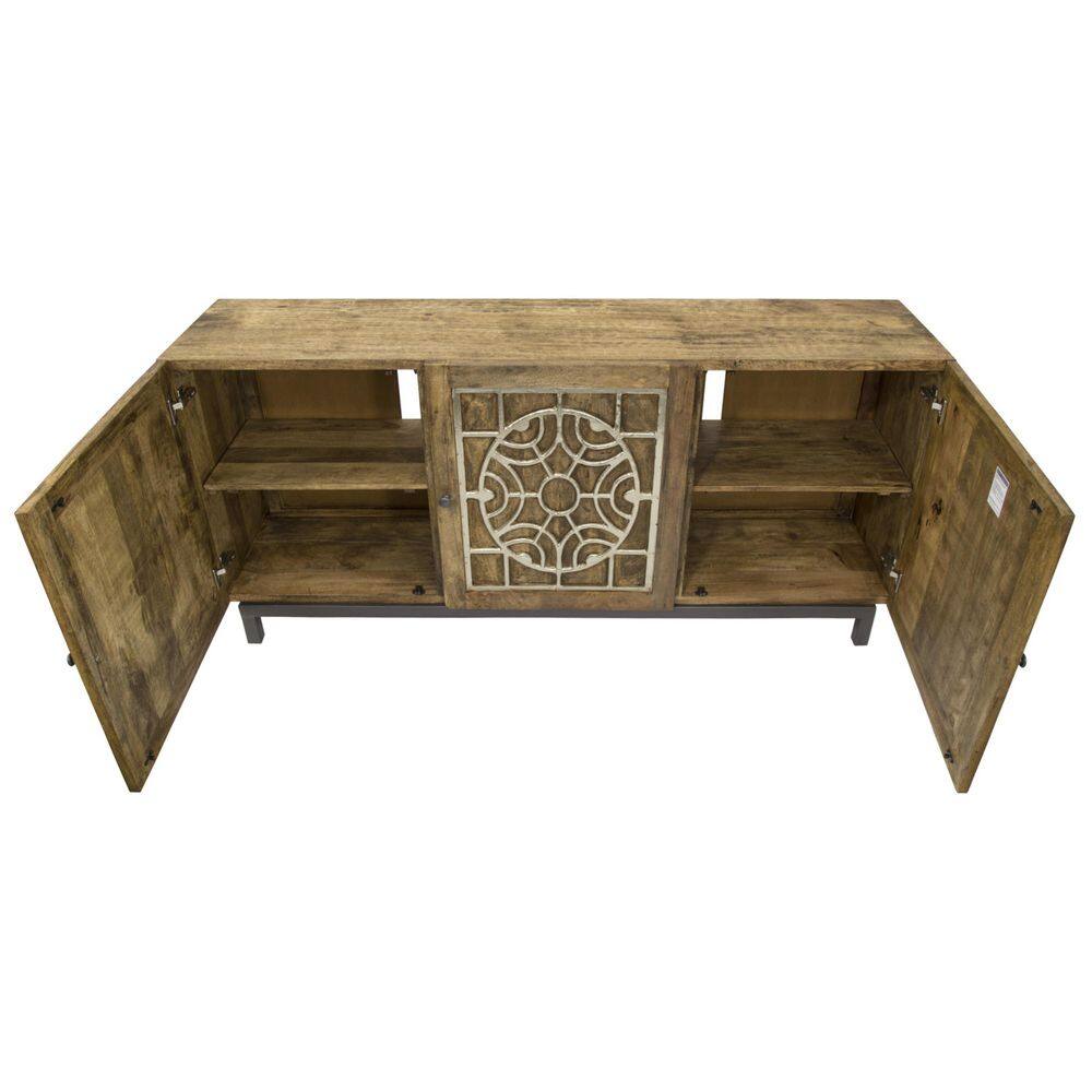 Brown and Gold Mango Wood Console Table with Storage
