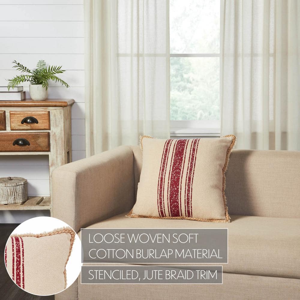 Vintage Red and Cream Burlap Stripe 18" Square Pillow
