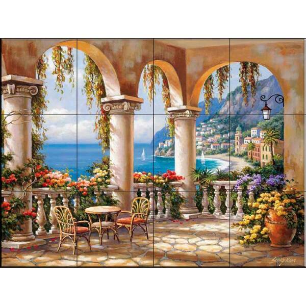 The Tile Mural Store Terrace Arch I 17 in. x 12-3/4 in. Ceramic Mural Wall Tile