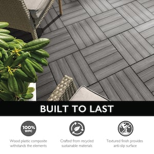 Straight Edge Trim 3 in. x 12 in. Wood-Plastic Composite Deck Tiles in Modern Ebony (4-Pack)