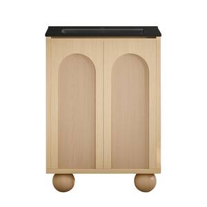 Plaisir II 24 in. Freestanding Bathroom Vanity in Natural Oak with Black Ceramic 3-Hole Centerset Sink Top