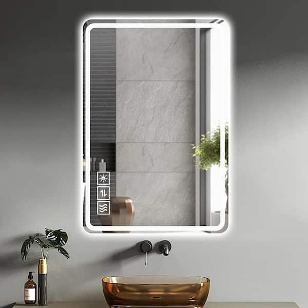 WELLFOR 40 in. W x 24 in. H Rectangular Frameless Dimmable Anti-Fog Wall Bathroom Vanity Mirror in White