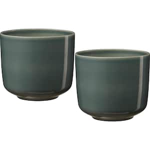 7.5 in. (19 cm) x 6.5 in. Tall Bari Green-Blue Ceramic Pot Twin Pack