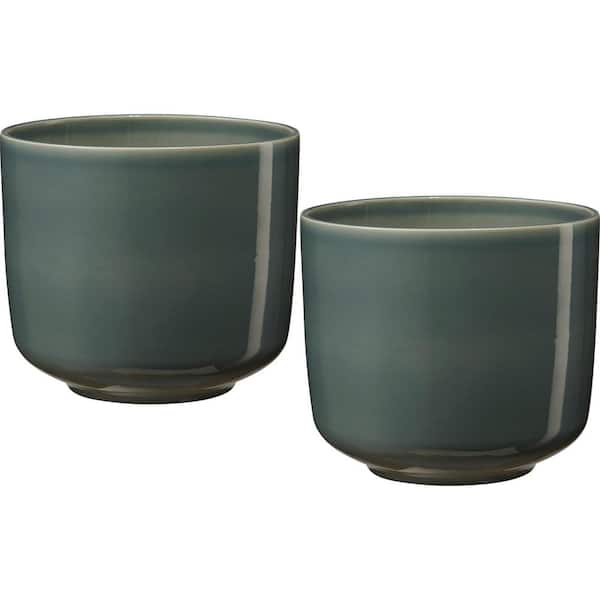 SK 7.5 in. (19 cm) x 6.5 in. Tall Bari Green-Blue Ceramic Pot Twin Pack