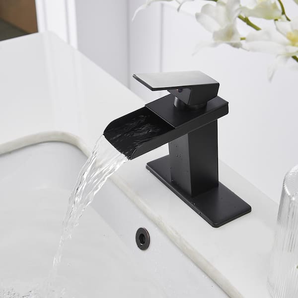 Details about   Black Bathroom Faucet GGStudy Waterfall Single Handle One Hole Farmhouse Matte 