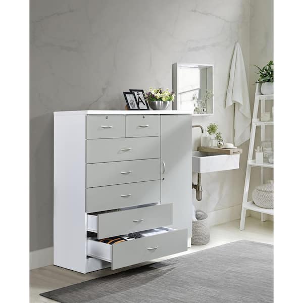 HODEDAH Grey 7-Drawer with Locks on 2-Top Drawers plus 1-Door with