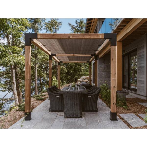 Toja Grid 8 ft. x 8 ft. Pergola Kit with 4x4 Knect Post Wall for 6x6 Wood Posts, Graphite, 8 x 8 ft