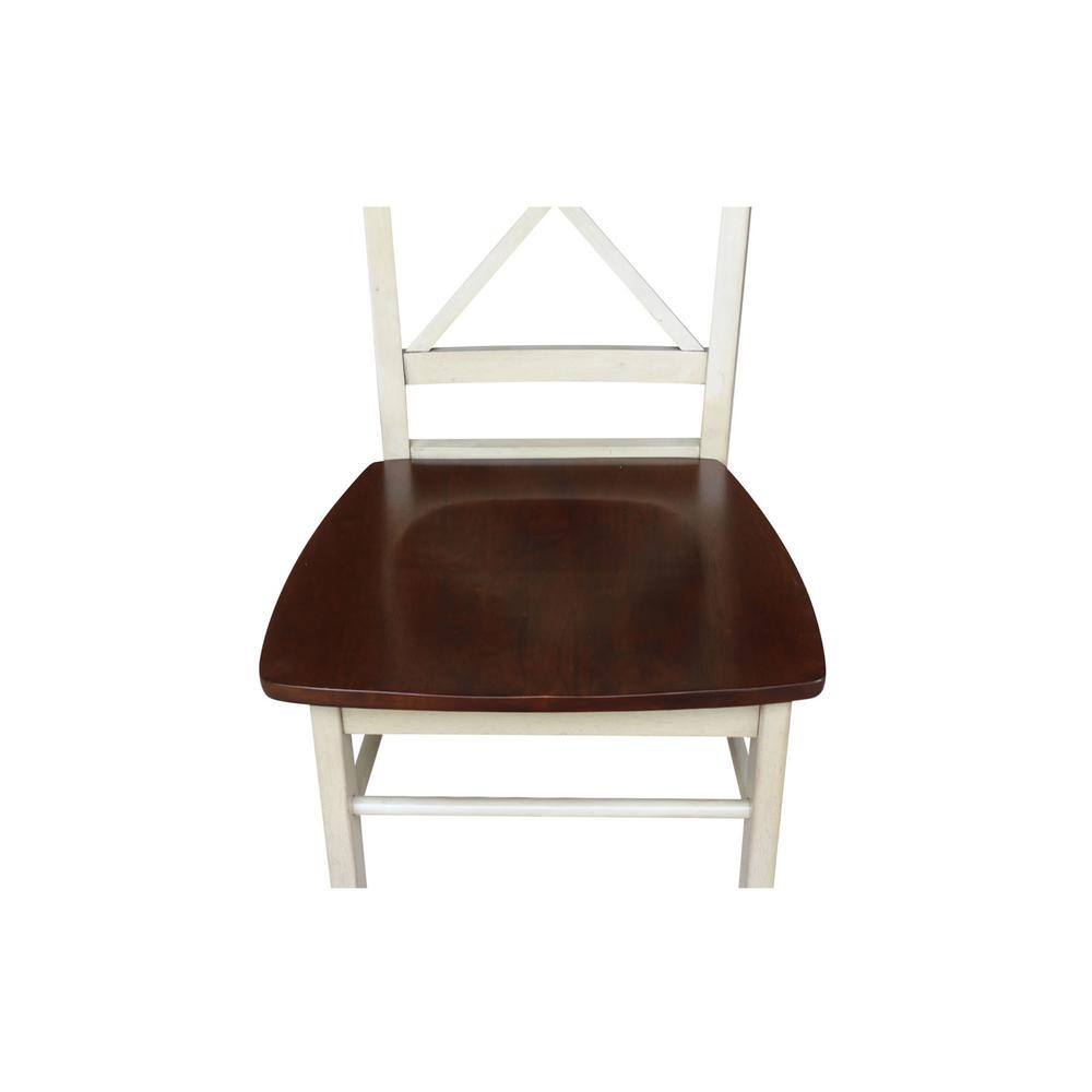 Antiqued Almond and Espresso Cross Back Wood Dining Chair