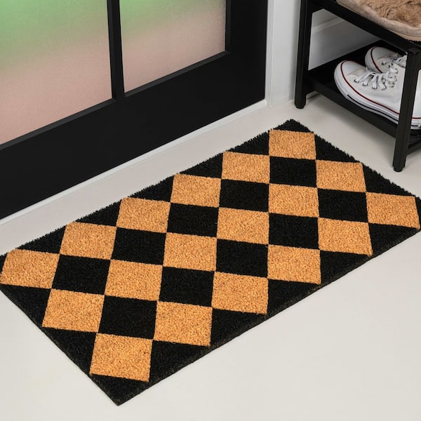 Peater Classic Casual Commerical Natural Coir Natural/Black Geo 17 in. x 30 in. Indoor/Outdoor Mat