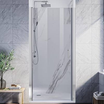34 in. W x 72 in. H Pivot Swing Frameless Shower Door in Chrome with Clear Glass