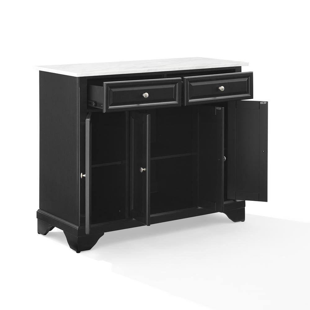 Avery Distressed Black Kitchen Island with Faux-Marble Top