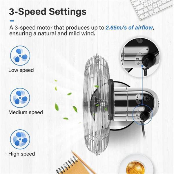 12 in. 3 Fan Speeds Silver Oscillating Metal Desk Fan Mile-LKD0