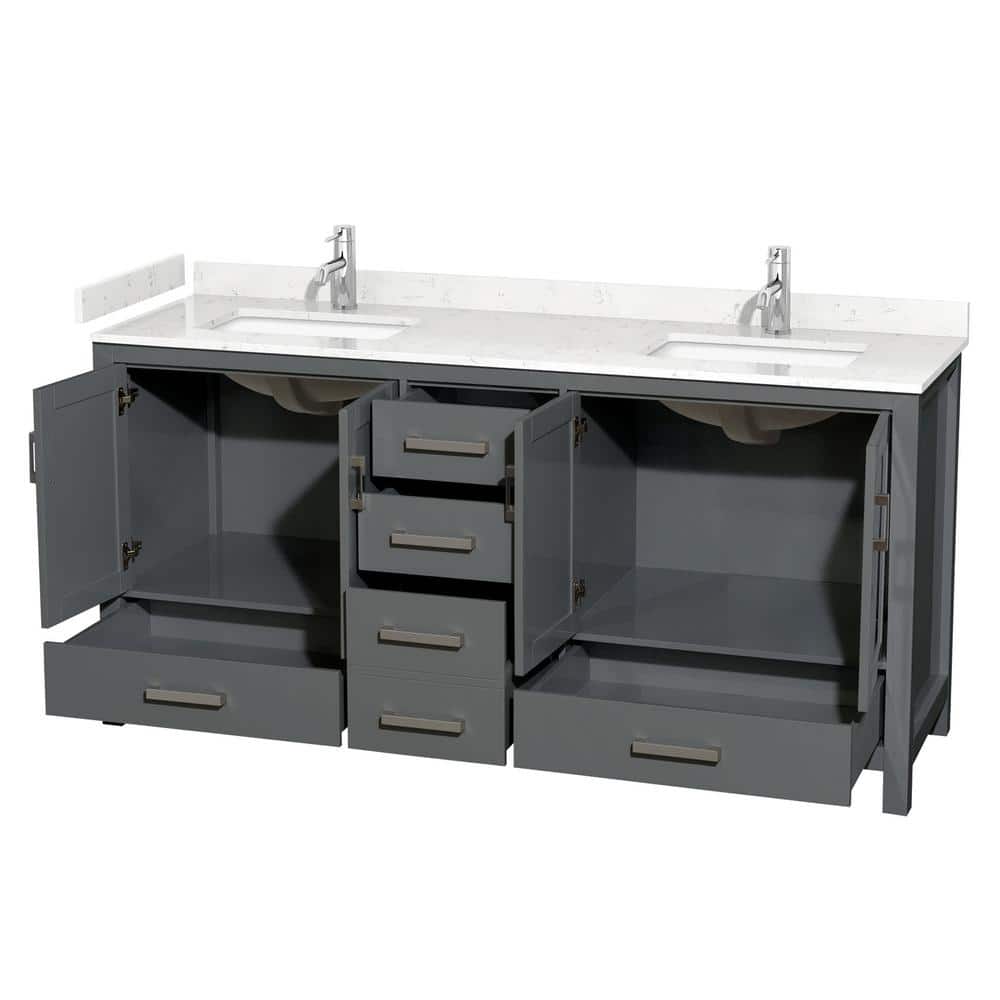 Sheffield 72" Dark Gray Double Bathroom Vanity with Marble Top