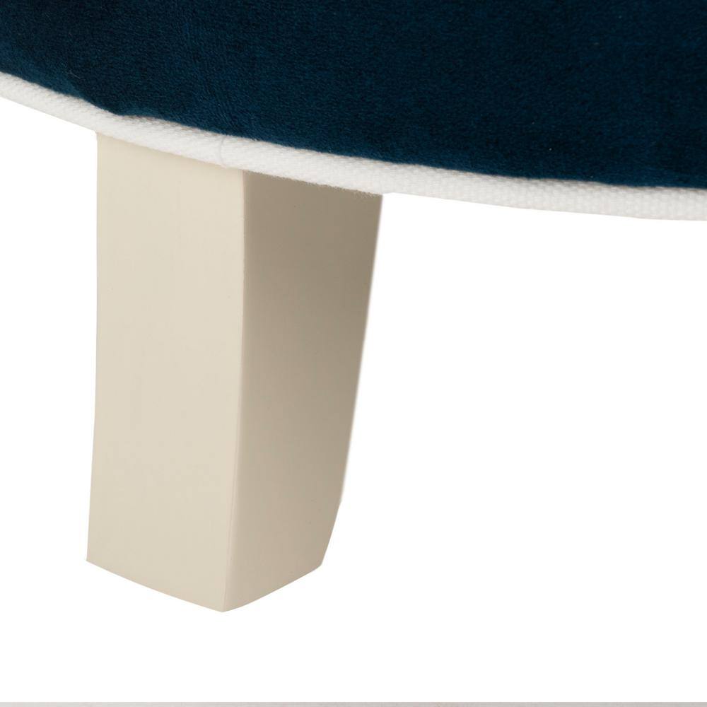 Transitional Black Tufted Round Storage Ottoman with Oak Legs