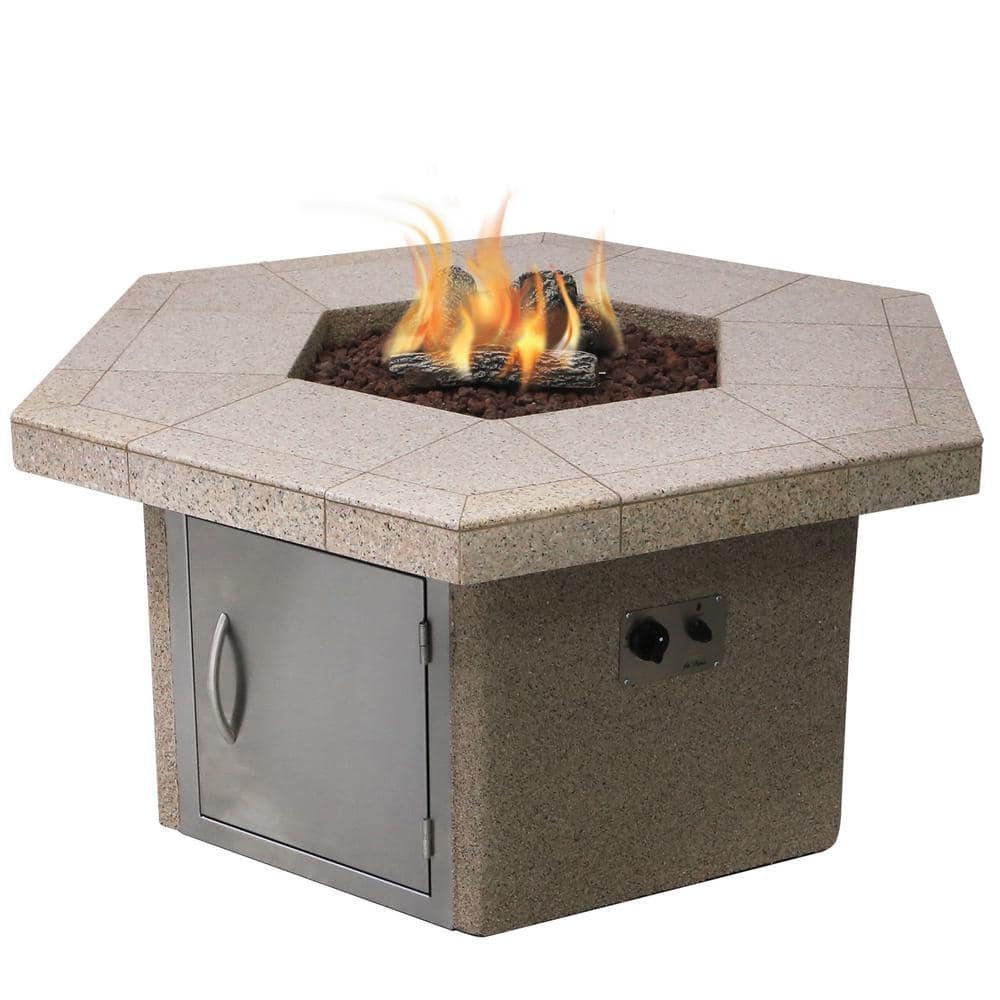 Cal Flame Stucco and Tile Hexagon Gas Fire Pit, Brown -  22-FPTH401M-ST