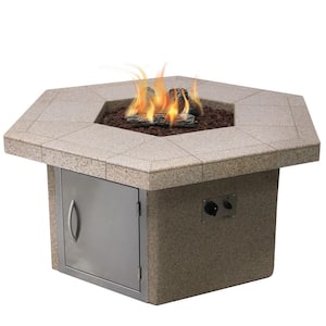 Stucco and Tile Hexagon Gas Fire Pit