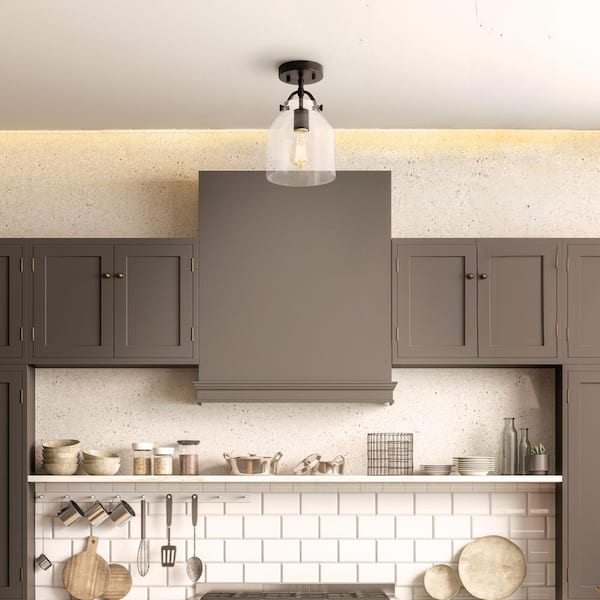 7 in. 1-Light Matte Black Flush Mount with Clear Glass Shade and No Bulbs Included
