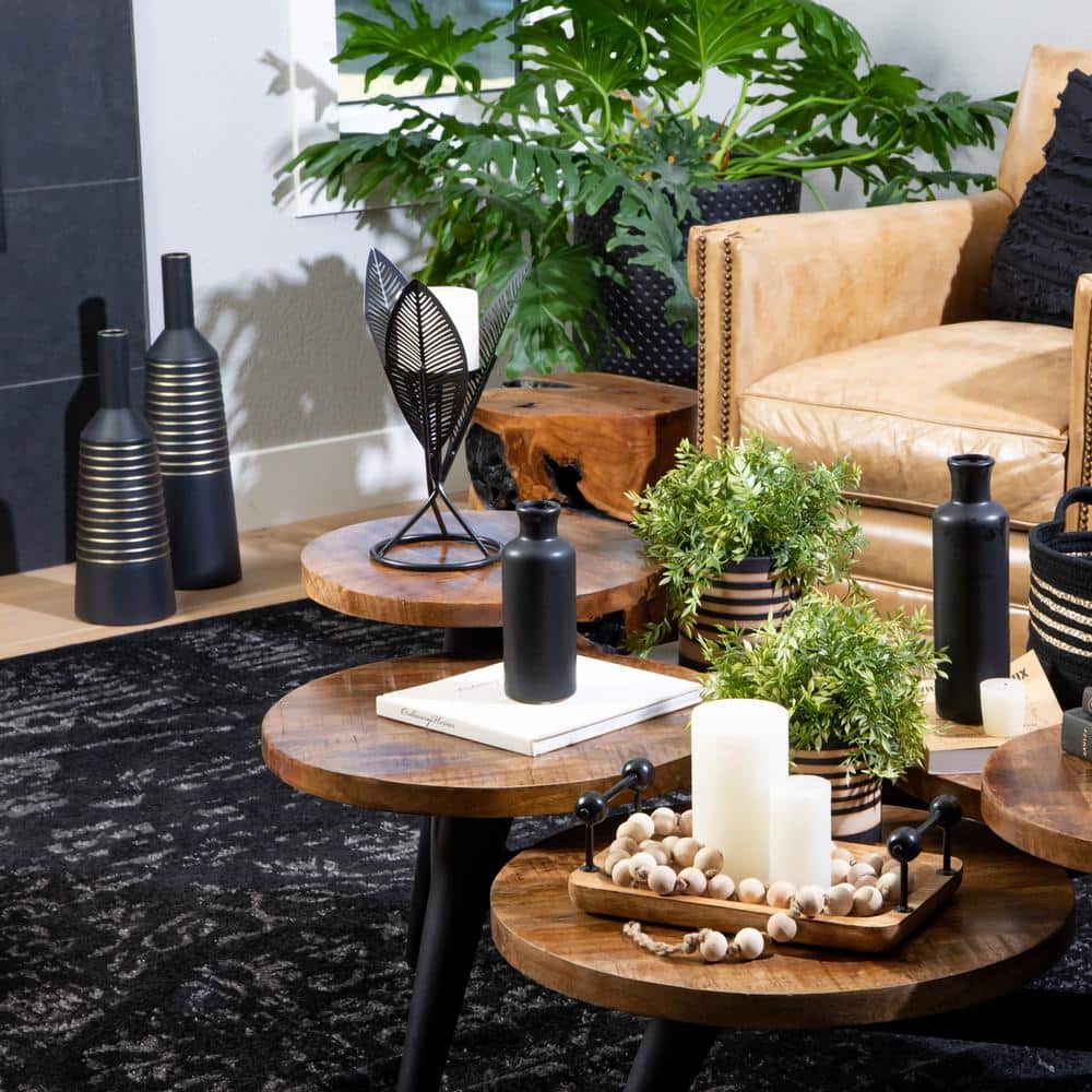 Modern Matte Black Ceramic Vase Trio for Elegant Table Decor