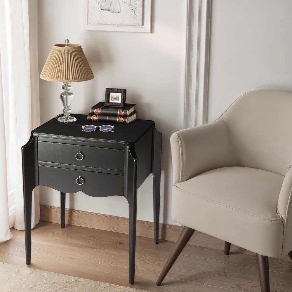 Wilshire 22 in. W Rectangular Black Wood 2 Drawer End Table