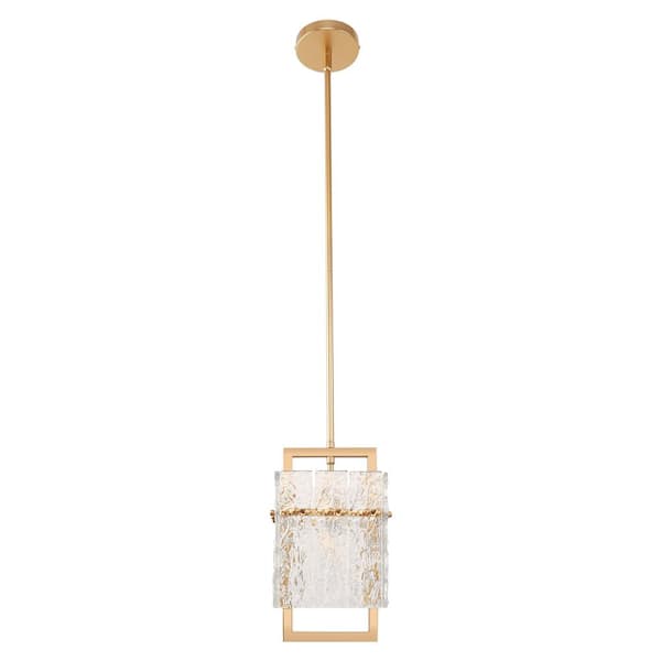 Briignite 1-Light Adjustable Gold Pendant Light with Seeded Glass Shade Rectangle Chandelier for Kitchen Islands