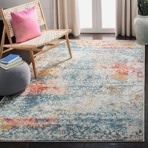 Luxor Ivory/Blue 7 ft. x 7 ft. Abstract Gradient Square Area Rug