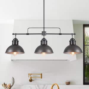 3-Light Brushed Black Shaded and Island Pendant Light with 9.1 in.W Metal Shade