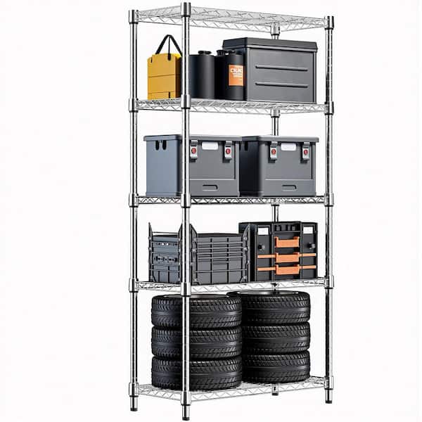 4-Tier Steel Adjustable Wire Garage Storage Shelving Unit in Chrome (23.6 in. W x 62.4 in. H x 13.7 in. D)